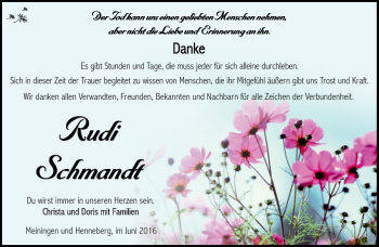 Traueranzeige von Rudi Schmandt von Südthüringer Presse