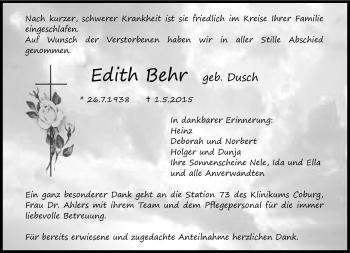 Traueranzeige von Edith Behr von Neue Presse Coburg