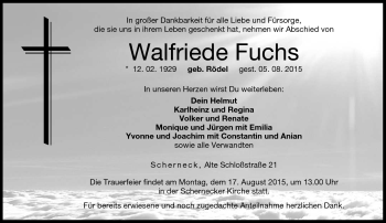 Traueranzeige von Walfriede Fuchs von Neue Presse Coburg