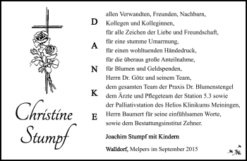 Traueranzeige von Christine Stumpf von Südthüringer Presse