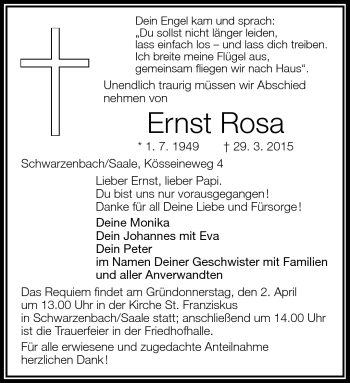 Traueranzeige von Ernst Rosa von Frankenpost