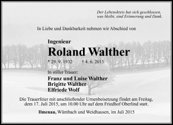 Traueranzeige von Roland Walther von Südthüringer Presse