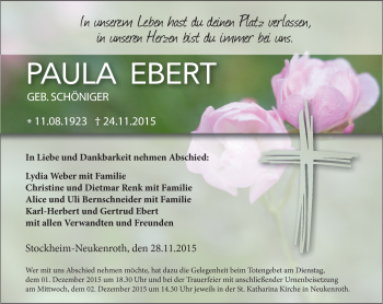 Traueranzeige von Paula Ebert von Neue Presse Coburg