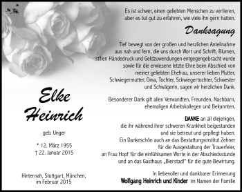 Traueranzeige von Elke Heinrich von Südthüringer Presse