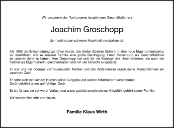 Traueranzeige von Joachim Groschopp von Frankenpost