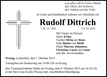 Traueranzeige von Rudolf Dittrich von Neue Presse Coburg