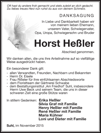 Traueranzeige von Horst Heßler von Südthüringer Presse
