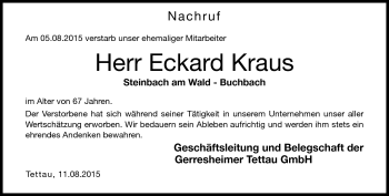 Traueranzeige von Eckard Kraus von Neue Presse Coburg