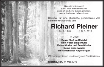 Traueranzeige von Richard Pleiner von Südthüringer Presse