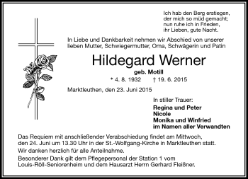 Traueranzeige von Hildegard Werner von Frankenpost