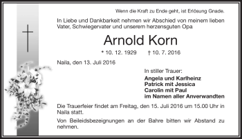 Traueranzeige von Arnold Korn von Frankenpost