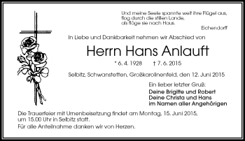 Traueranzeige von Hans Anlauft von Frankenpost