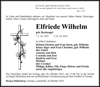 Traueranzeige von Elfriede Wilhelm von Südthüringer Presse