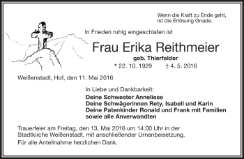 Traueranzeige von Erika Reithmeier von Frankenpost