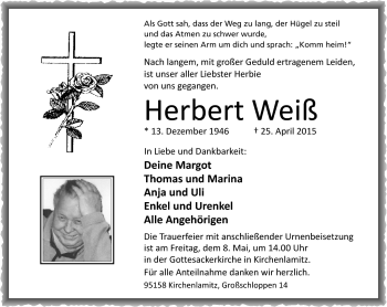 Traueranzeige von Herbert Weiß von Frankenpost