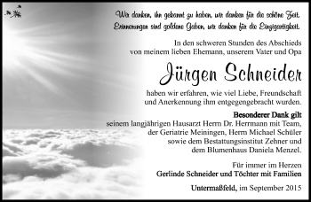 Traueranzeige von Jürgen Schneider von Südthüringer Presse