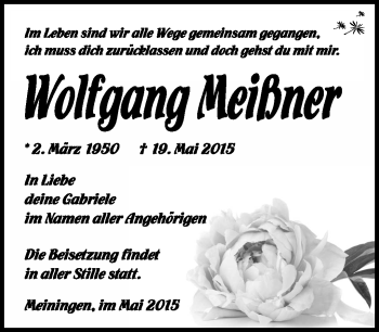 Traueranzeige von Wolfgang Meißner von Südthüringer Presse