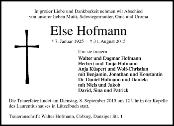 Traueranzeige von Else Hofmann von Neue Presse Coburg