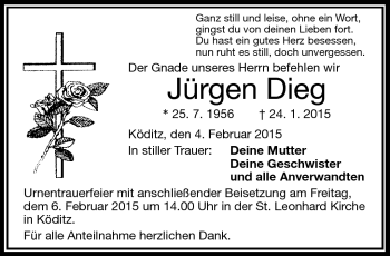 Traueranzeige von Jürgen Dieg von Frankenpost