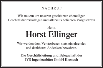 Traueranzeige von Horst Ellinger von Neue Presse Coburg