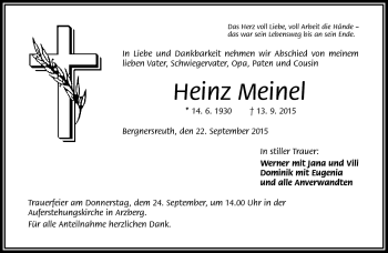Traueranzeige von Heinz Meinel von Frankenpost