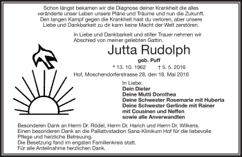 Traueranzeige von Jutta Rudolph von Frankenpost