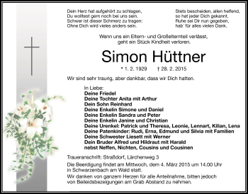 Traueranzeige von Simon Hüttner von Frankenpost