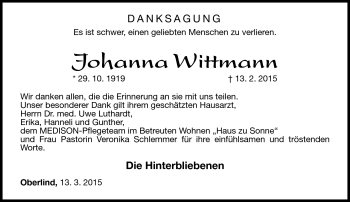 Traueranzeige von Johanna Ludwig von Südthüringer Presse