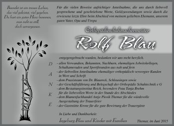 Traueranzeige von Rolf Blau von Südthüringer Presse