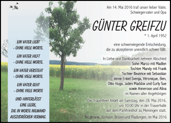 Traueranzeige von Günter Greifzu von Südthüringer Presse