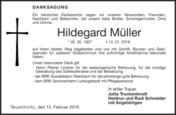 Traueranzeige von Hildegard Müller von Neue Presse Coburg