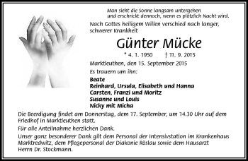 Traueranzeige von Günter Mücke von Frankenpost