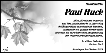 Traueranzeige von Paul Huck von Südthüringer Presse