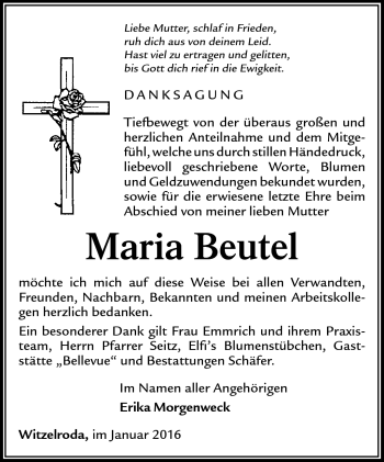 Traueranzeige von Maria Beutel von Südthüringer Presse