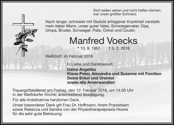 Traueranzeige von Manfred Voecks von Frankenpost