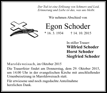 Traueranzeige von Egon Schoder von Neue Presse Coburg