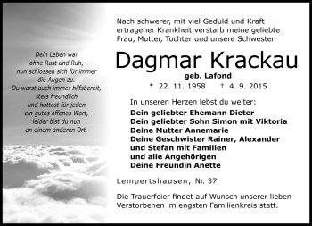 Traueranzeige von Dagmar Krackau von Neue Presse Coburg