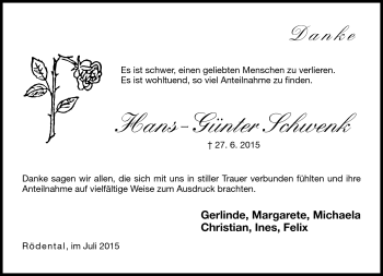 Traueranzeige von Hans-Günter Schwenk von Neue Presse Coburg