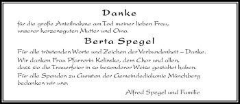 Traueranzeige von Berta Spegel von Frankenpost