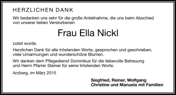 Traueranzeige von Ella Nickl von Frankenpost