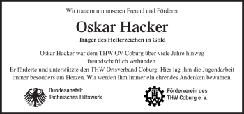 Traueranzeige von Oskar Hacker von Neue Presse Coburg