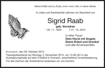 Traueranzeige von Sigrid Raab von Neue Presse Coburg