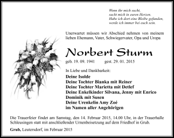 Traueranzeige von Norbert Sturm von Südthüringer Presse