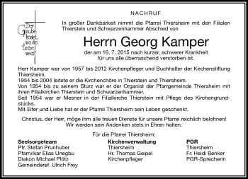 Traueranzeige von Georg Kamper von Frankenpost
