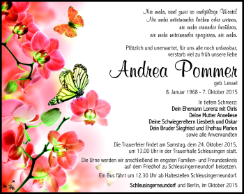 Traueranzeige von Andrea Pommer von Südthüringer Presse