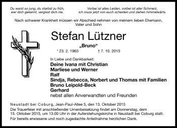 Traueranzeige von Stefan Lützner von Neue Presse Coburg
