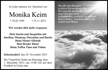 Traueranzeige von Monika Keim von Neue Presse Coburg