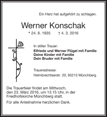 Traueranzeige von Werner Konschak von Frankenpost