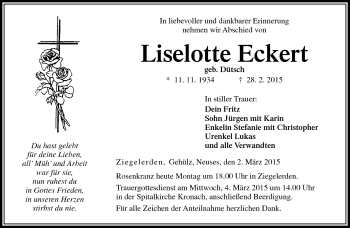 Traueranzeige von Liselotte Eckert von Neue Presse Coburg