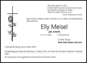 Traueranzeige von Elly Meisel von Neue Presse Coburg